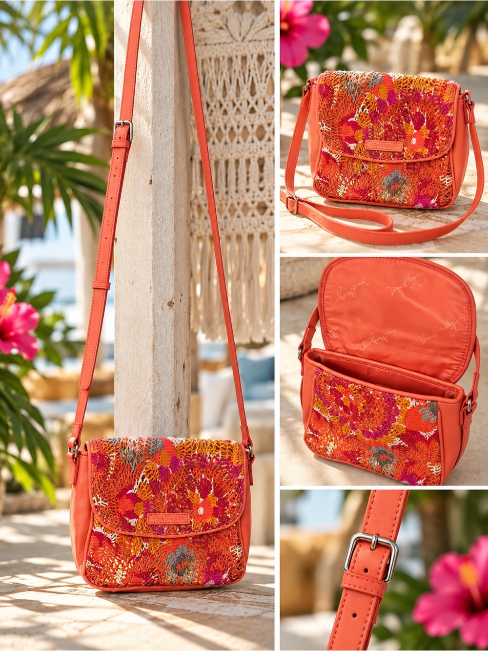Vera Bradley coral Multicolor Embroidered Crossbody Bag